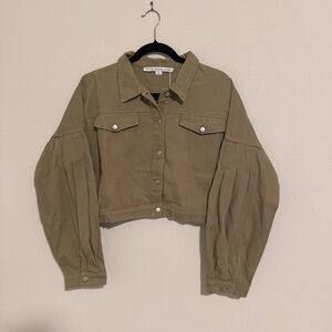 Hyfve Olive Green Cropped denim Jacket new with tag